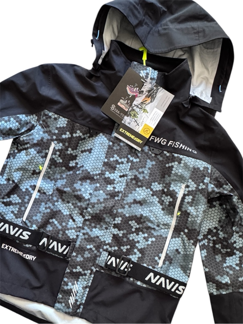 Navis Marine FWG Fishing Waterproof Fishing Jacket - Black & Blue Camo Size XS